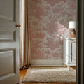 Patinated Linen Toile De Jouy, Rose Mural Wallpaper - room preview 02