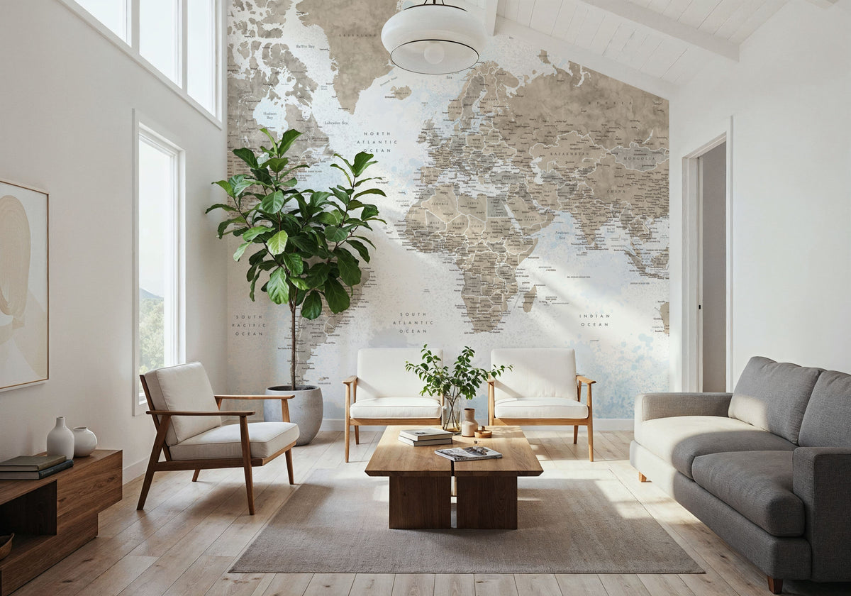 World Map Cities - Ghada Mural Wallpaper - room preview 02