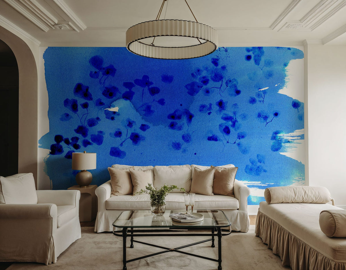 Singing Cloud, Indigo Mural Wallpaper - room preview 02