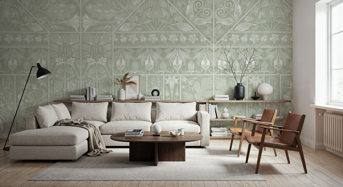Floral Mood Green Mural Wallpaper - Neutral Tone - room preview 02