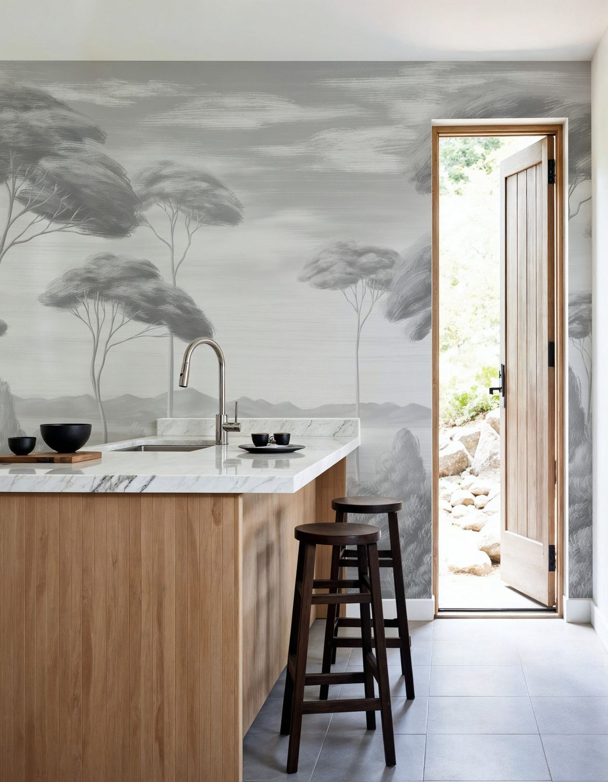 Verdant Horizon, Pewter Mural Wallpaper - room preview 02