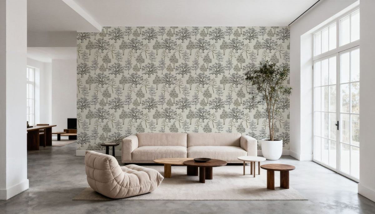 Park Trees, Off White Mural Wallpaper - room preview 02