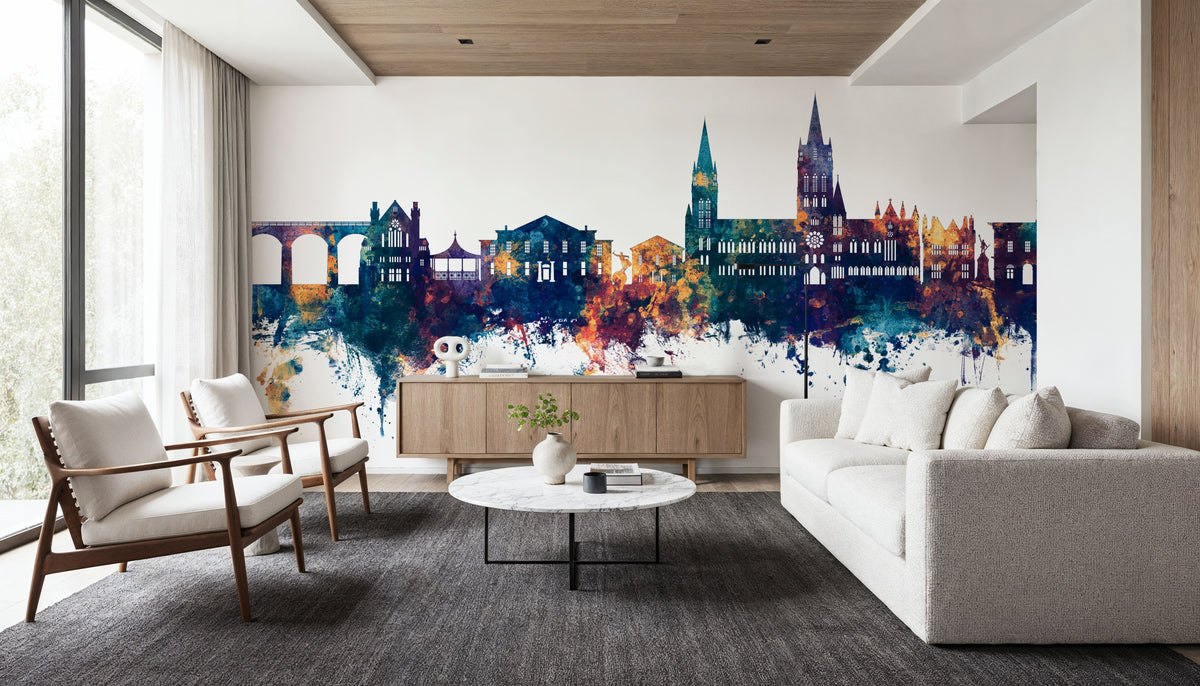 Truro England Skyline Blue & Bronze Mural Wallpaper - room preview 02
