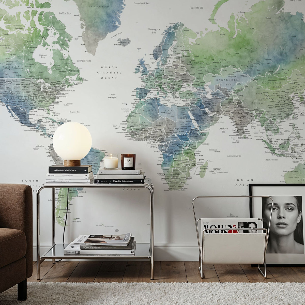 World Map Cities - Declan Mural Wallpaper - room preview 02