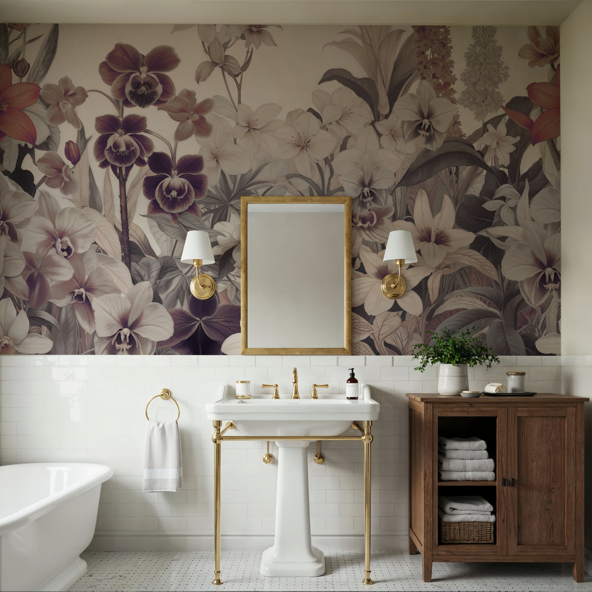 The Tenderness of Orchids, Peach Mural Wallpaper - room preview 02