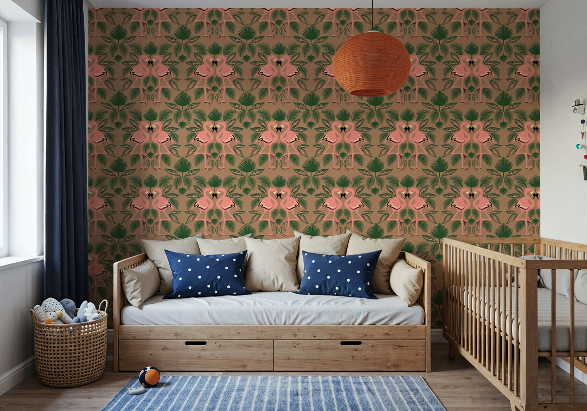 Flamingo Friends Mural Wallpaper - Red Tone - room preview 02