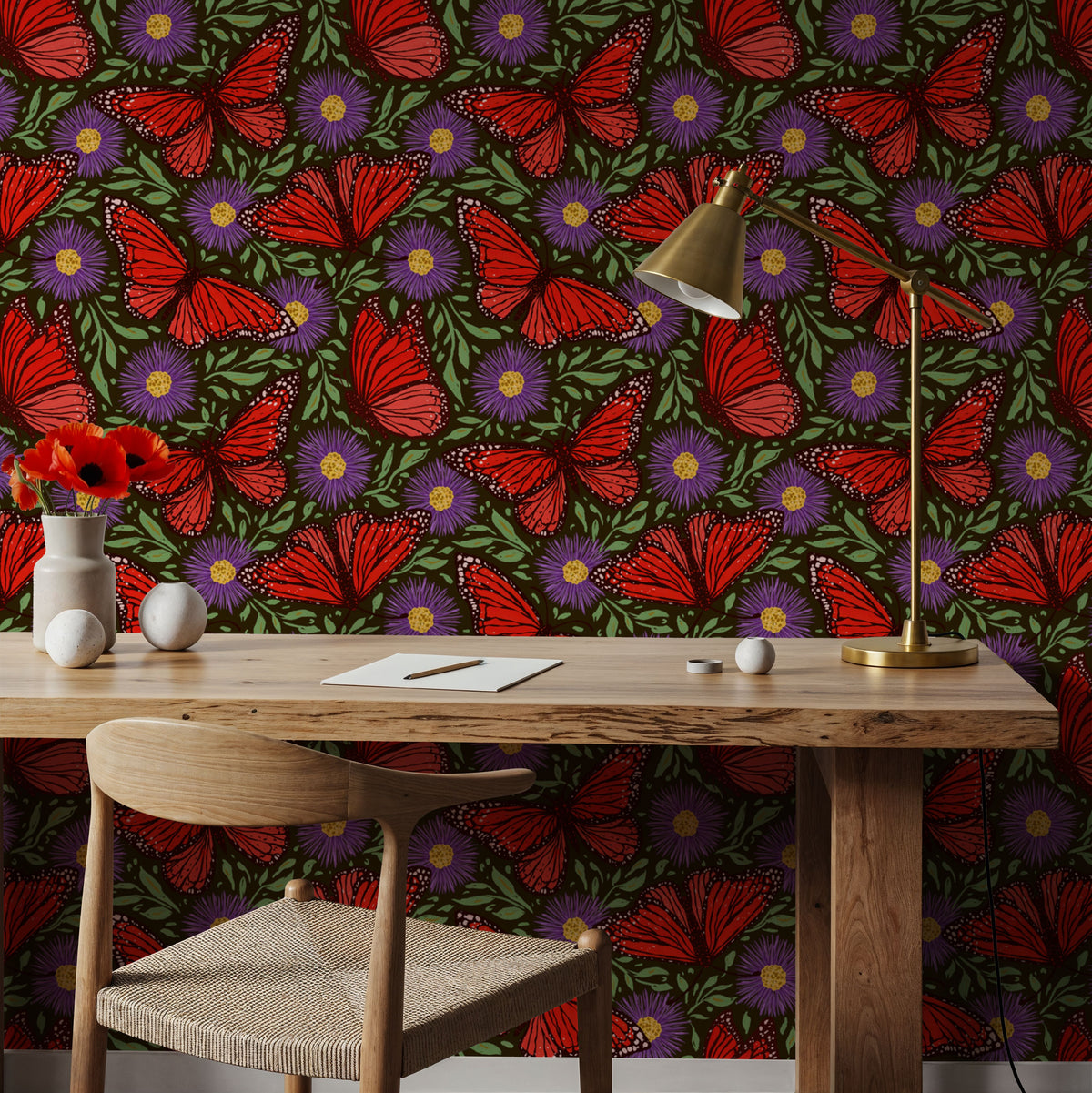Papillion II, Tomato & Purple Mural Wallpaper - room preview 02