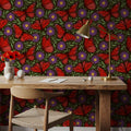 Papillion II, Tomato & Purple Mural Wallpaper - room preview 02