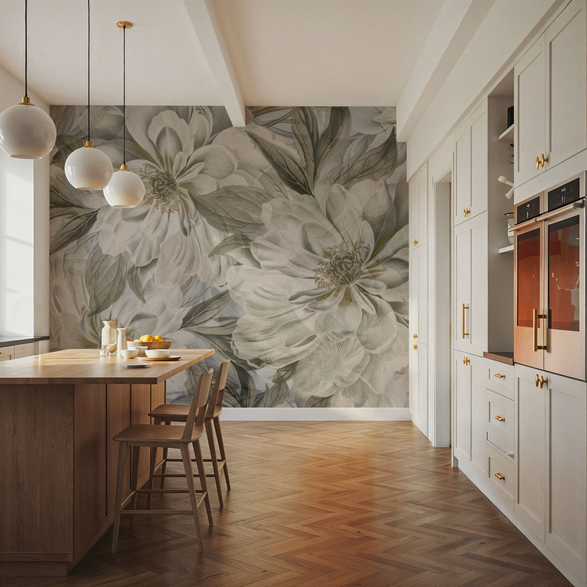 Peony Study - Chalk Mural Wallpaper - room preview 02