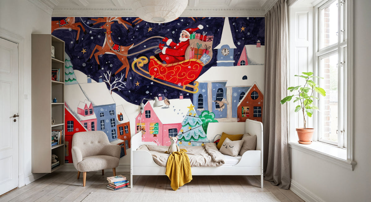Santa and His Reindeers Mural Wallpaper - room preview 02