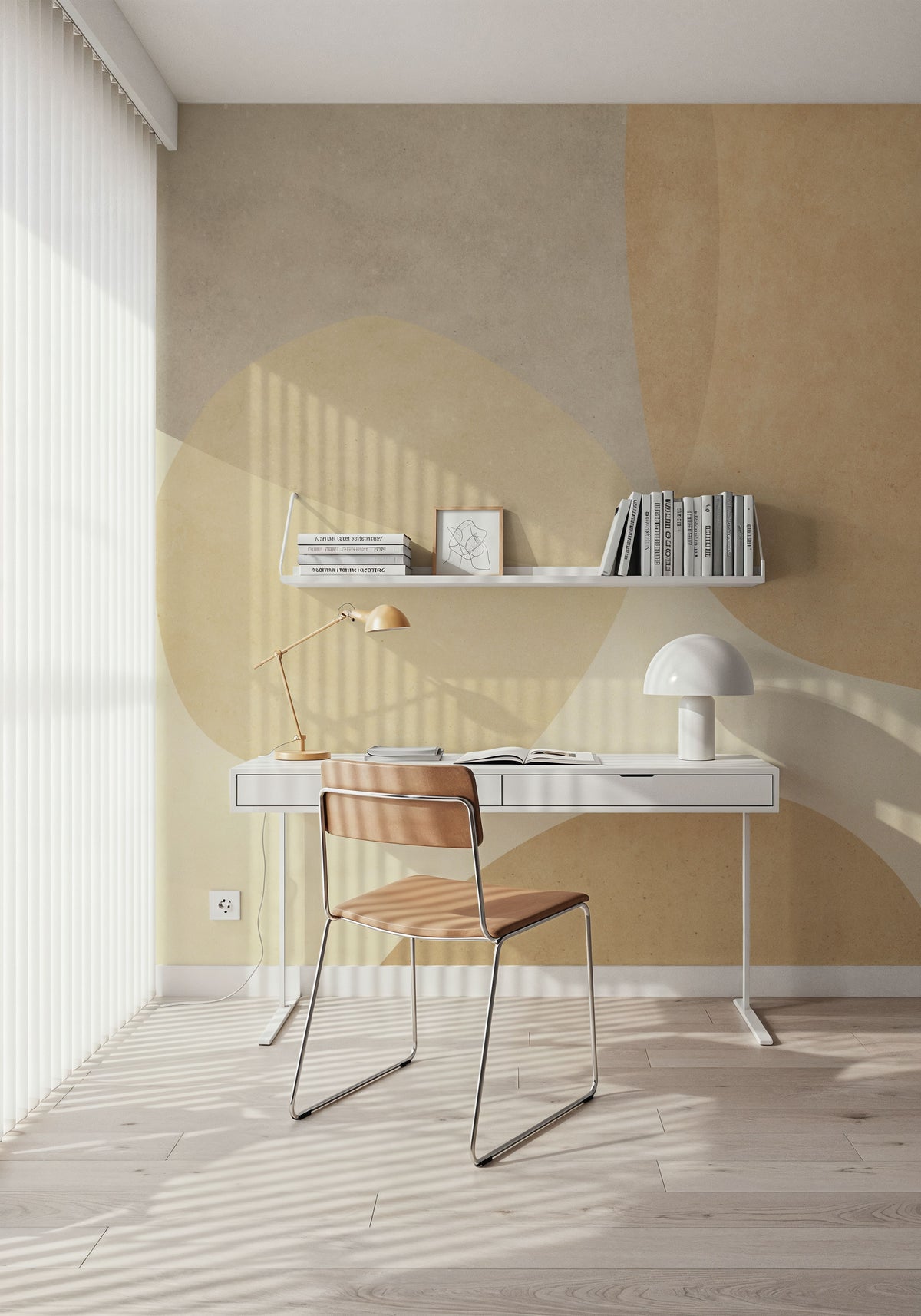 Embracing Shapes, Butter Yellow Mural Wallpaper - room preview 02