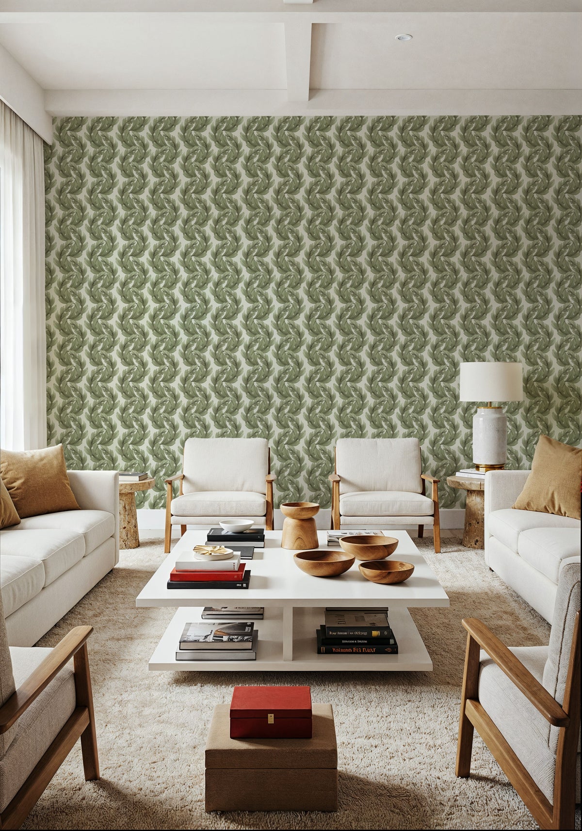Verdant Plume, Olive Mural Wallpaper - room preview 02