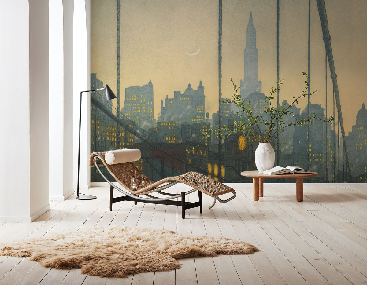 New York, Brooklyn Bridge (1927) Illustration Mural Wallpaper - room preview 02
