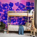 Flower Poufs, Indigo on Pink Mural Wallpaper - room preview 02