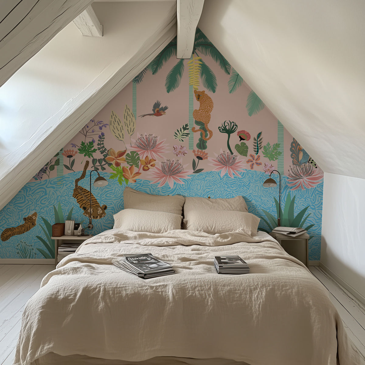 Tiger Swim Mural Wallpaper - room preview 02