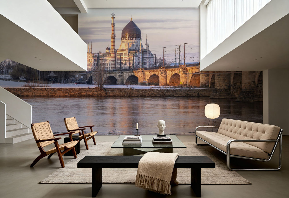 Winter City Bridge Mural Wallpaper - room preview 02