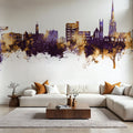 Warrington England Skyline Purple & Gold Mural Wallpaper - room preview 02