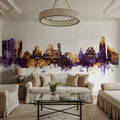 Sofia Bulgaria Skyline Purple & Gold Mural Wallpaper - room preview 02