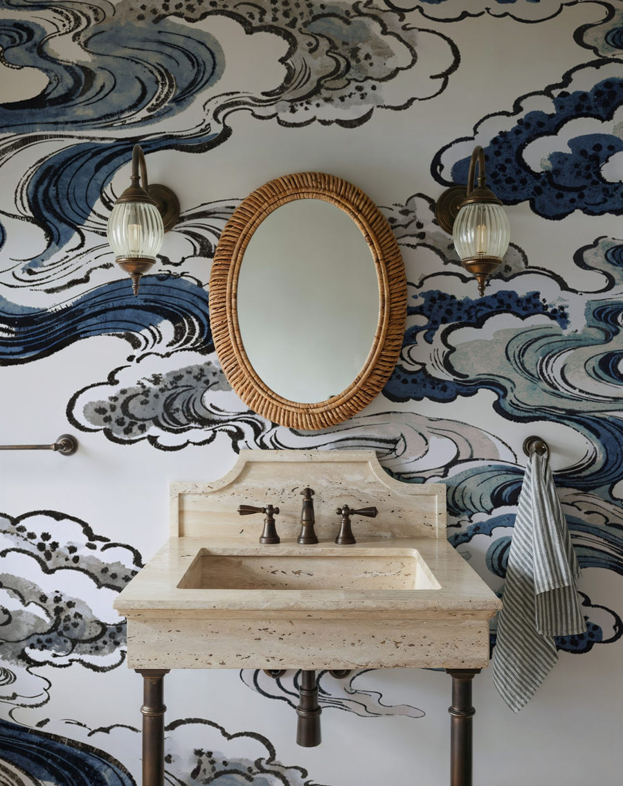 Cloud Wallpaper Mural – Sky Wall Mural – Ukiyo-e Clouds, Blues