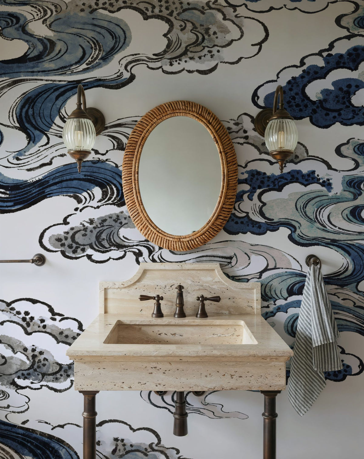 Ukiyo-e Clouds, Blues Mural Wallpaper - room preview 02