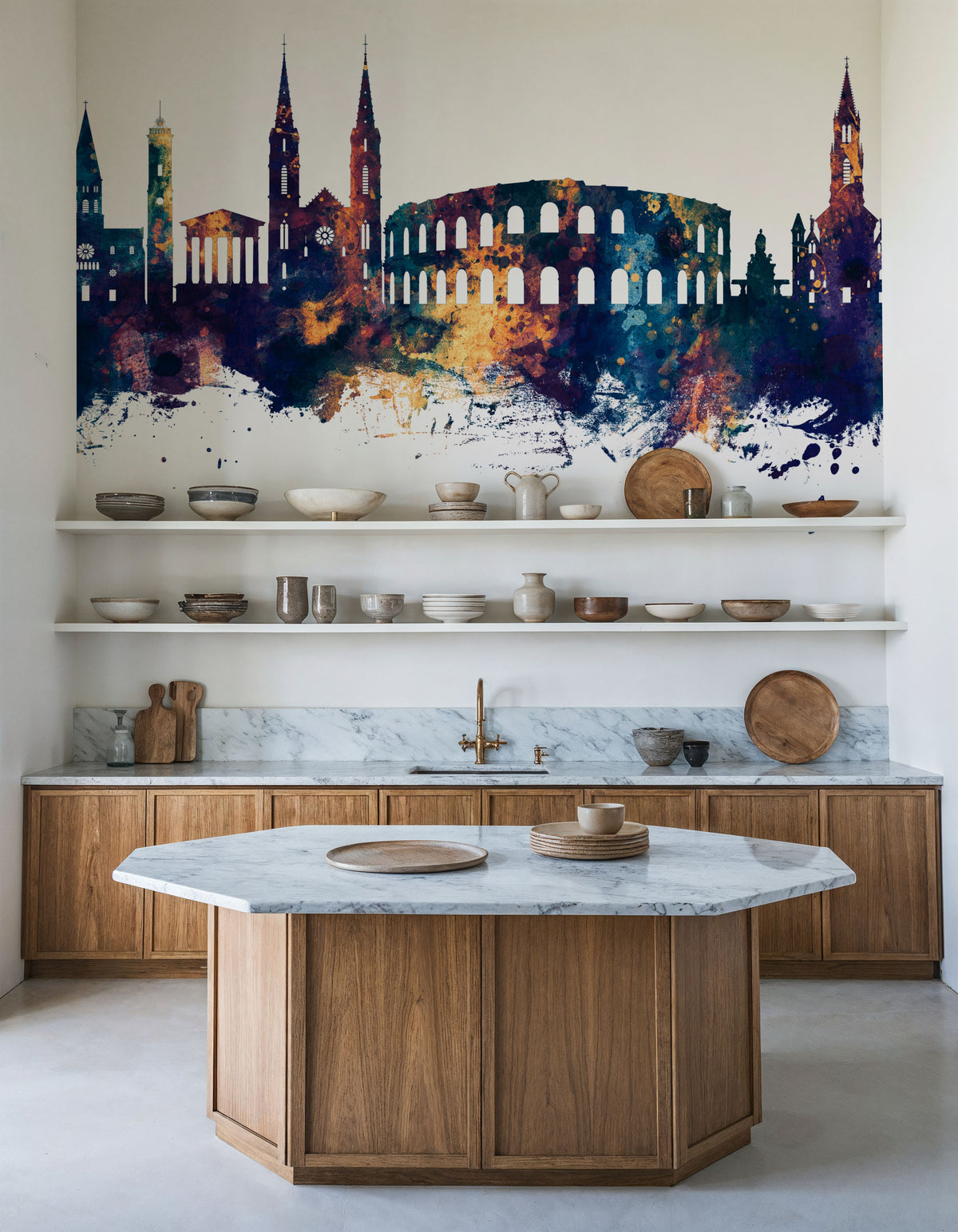 Nîmes France Skyline Blue & Bronze Mural Wallpaper - room preview 02