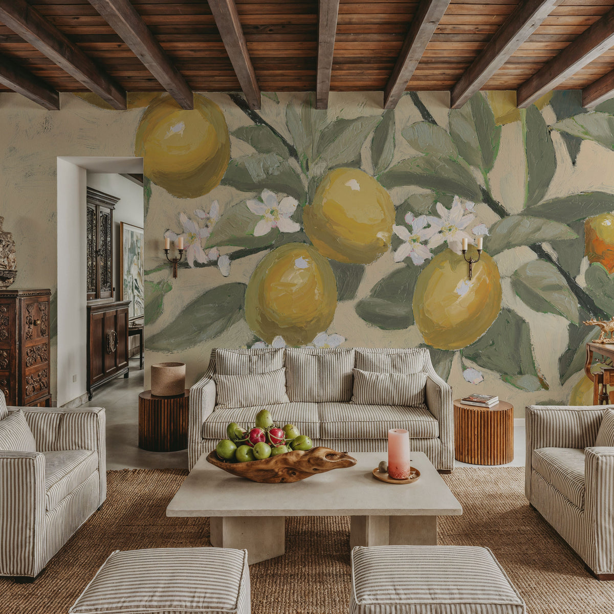 Lemon Branch Neutral Mural Wallpaper - room preview 02