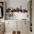 Suzhou China Skyline Purple & Gold Mural Wallpaper - room preview 02