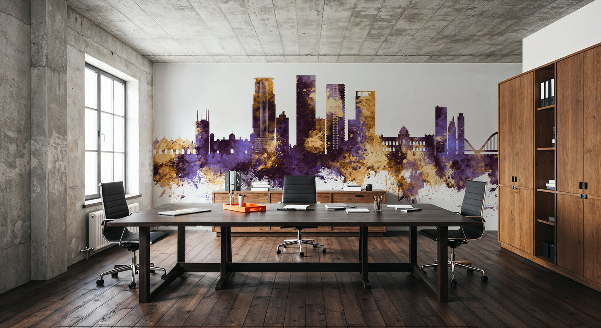 Dhaka Bangladesh Skyline Purple & Gold Mural Wallpaper - room preview 02