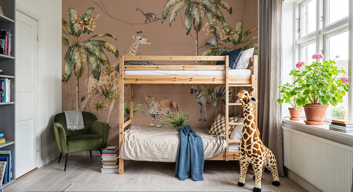 Whimsical Wildlife Blush Mural Wallpaper - room preview 02