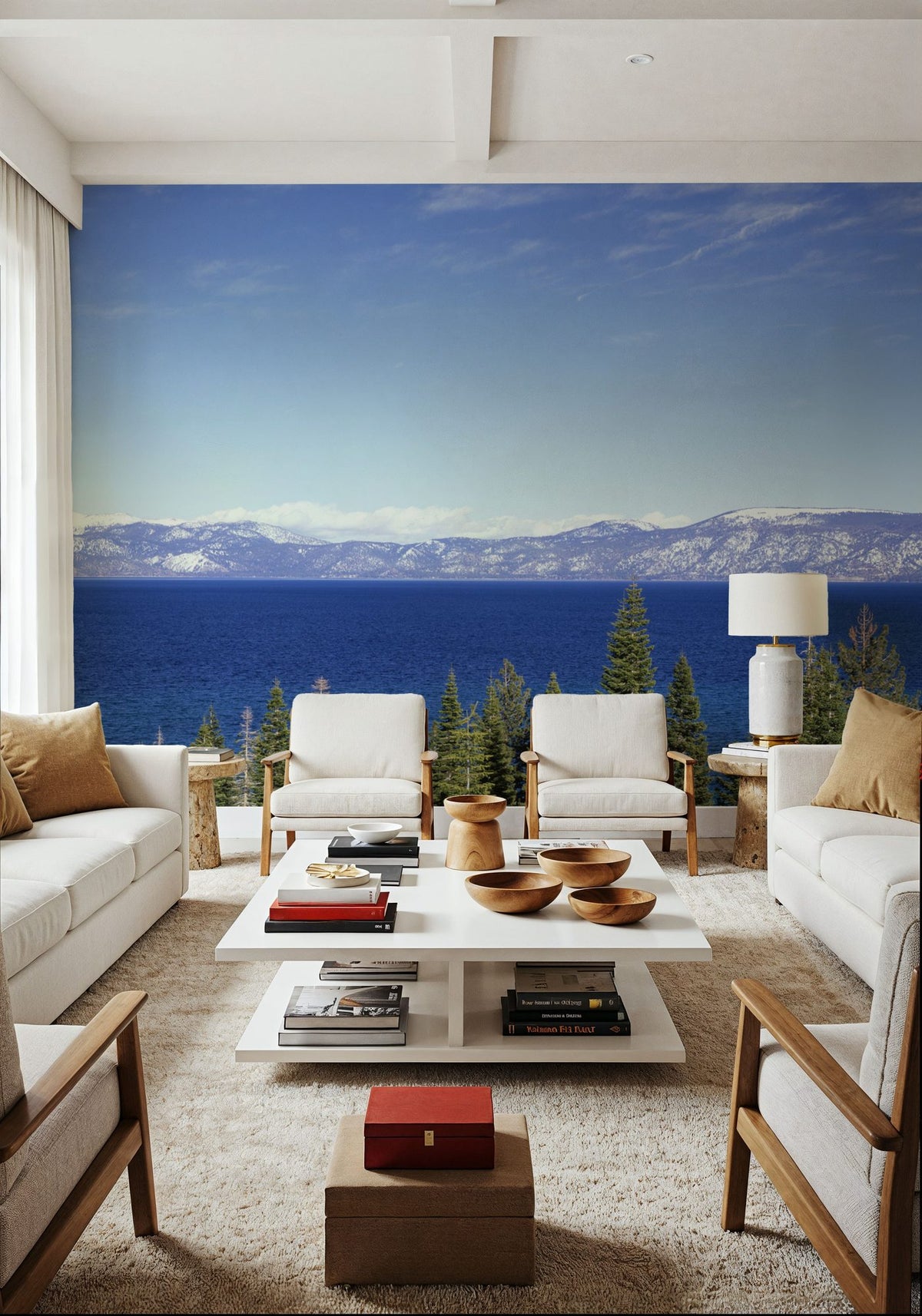 Mountain Lake Reflection Blue Mural Wallpaper - room preview 02