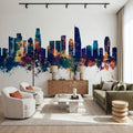 Los Angeles Skyline Blue & Bronze Mural Wallpaper - room preview 02