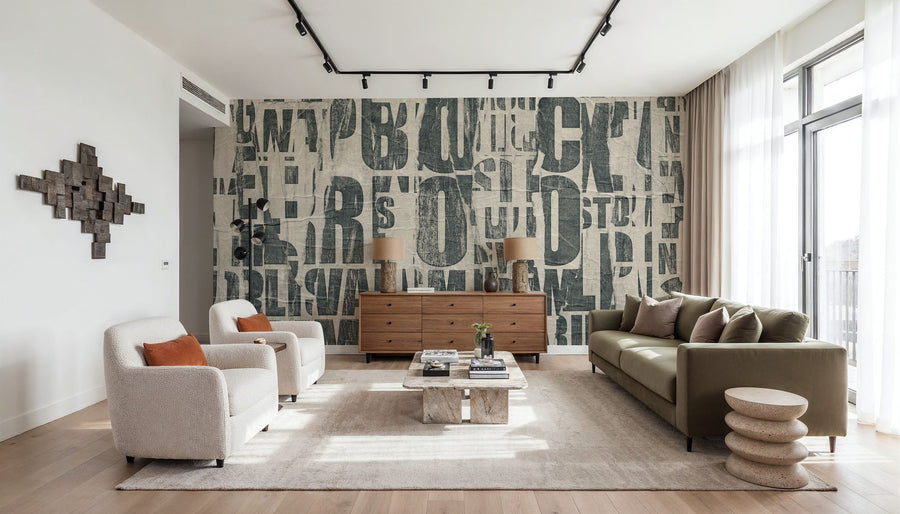 Vintage Wallpaper Mural – Retro Wall Mural – Letterpress Vintage Newspaper Collage