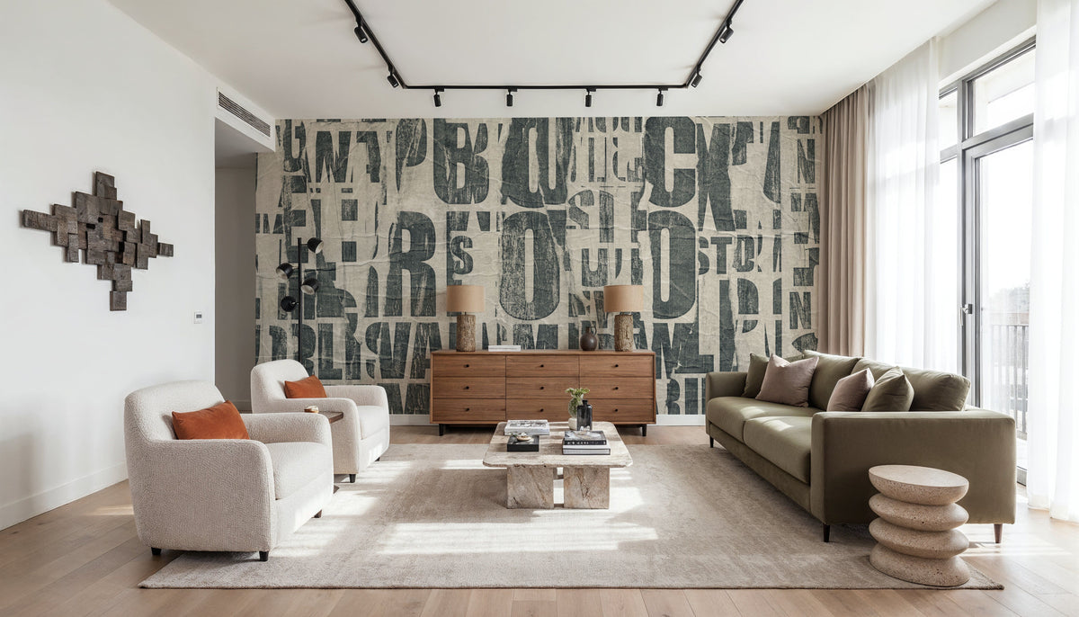 Letterpress Vintage Newspaper Collage Mural Wallpaper - room preview 02