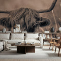 Highland Meadow Portrait Sepia Mural Wallpaper - room preview 02