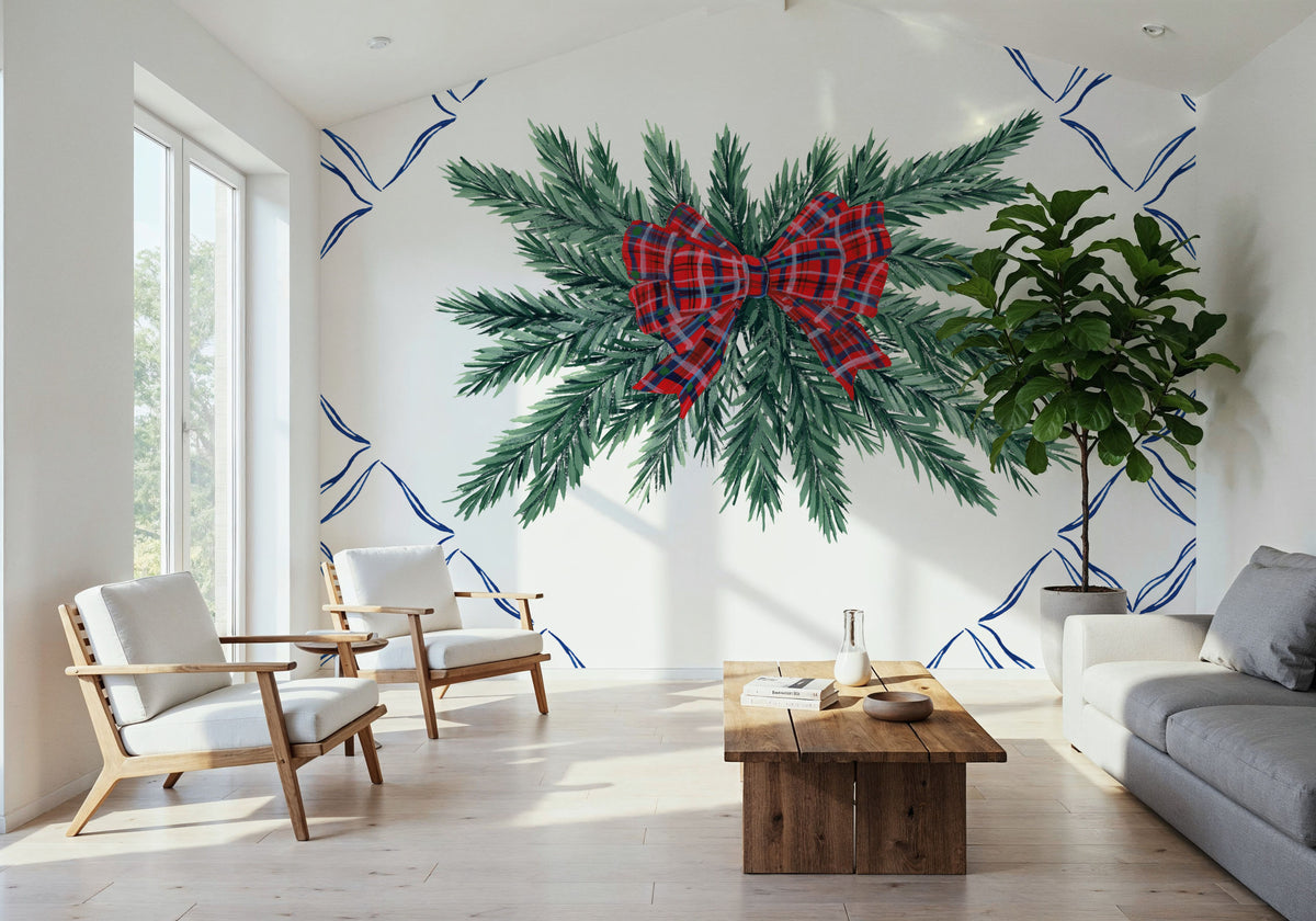 Holiday Tartan and Chinoiserie V Mural Wallpaper - room preview 02