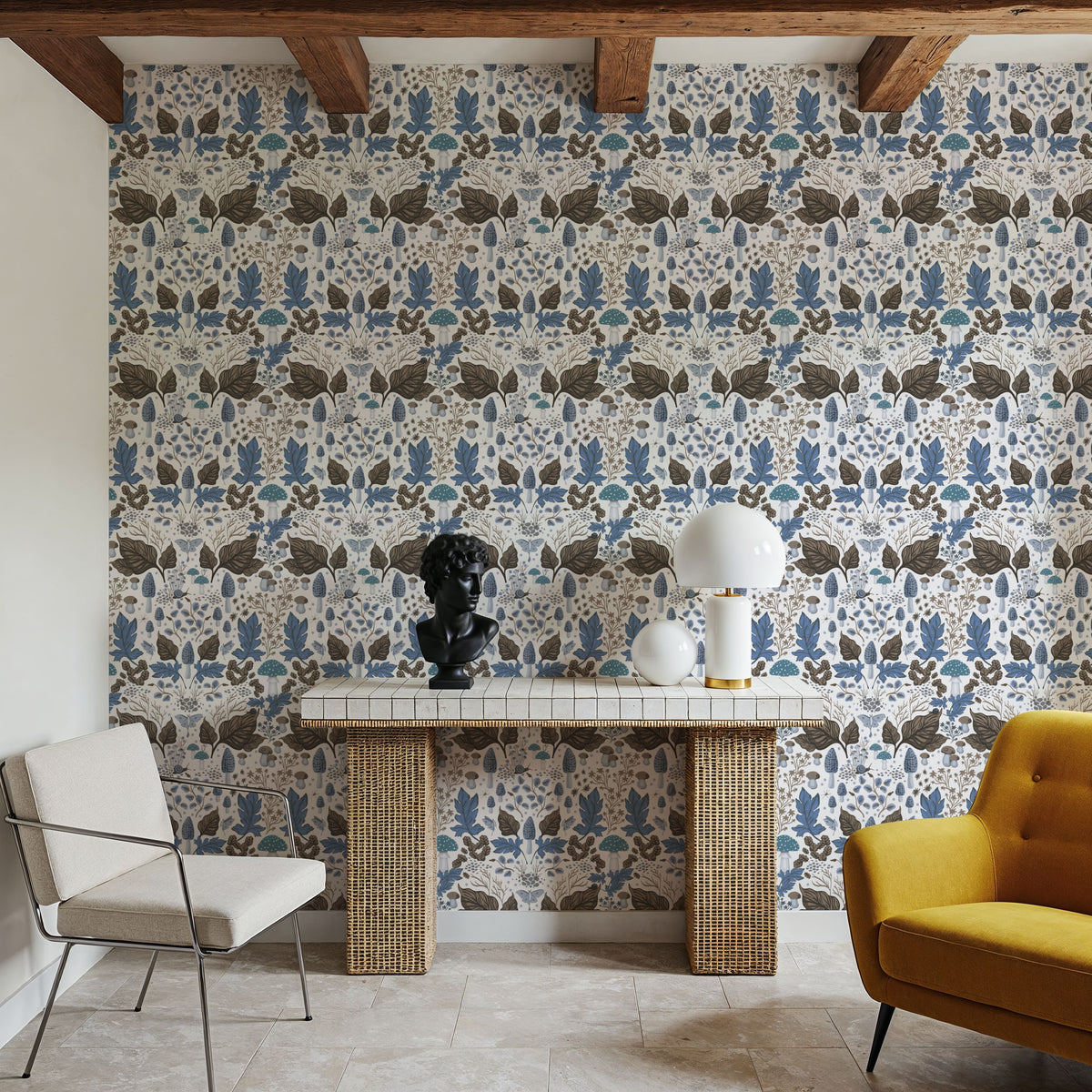Autumn Forest Illustration, Light Blue Mural Wallpaper - room preview 02