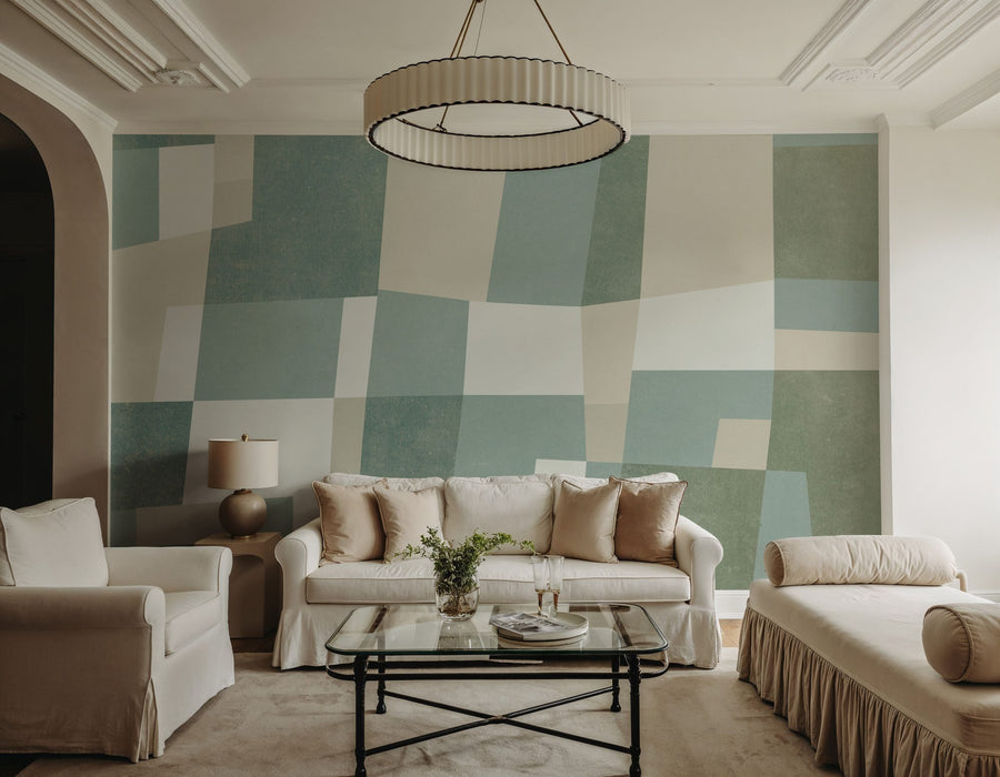 Geometric Wallpaper Mural – Pattern Wall Mural – Abstract Fields, Green