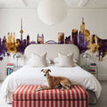 Vilnius Lithuania Skyline Purple & Gold Mural Wallpaper - room preview 02