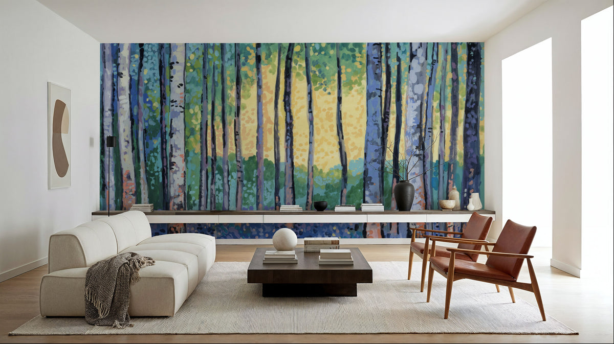 Birch Forest Flower Garden Mural Wallpaper - room preview 02