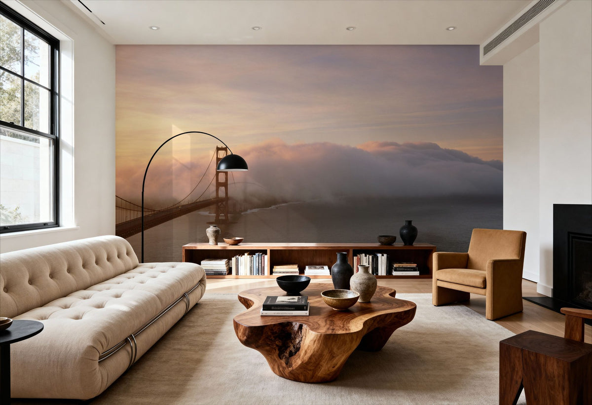 Misty Bridge Sunrise Mural Wallpaper - room preview 02