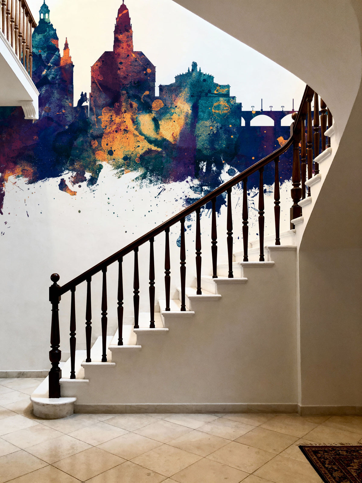 Dresden Germany Skyline Blue & Bronze Mural Wallpaper - room preview 02