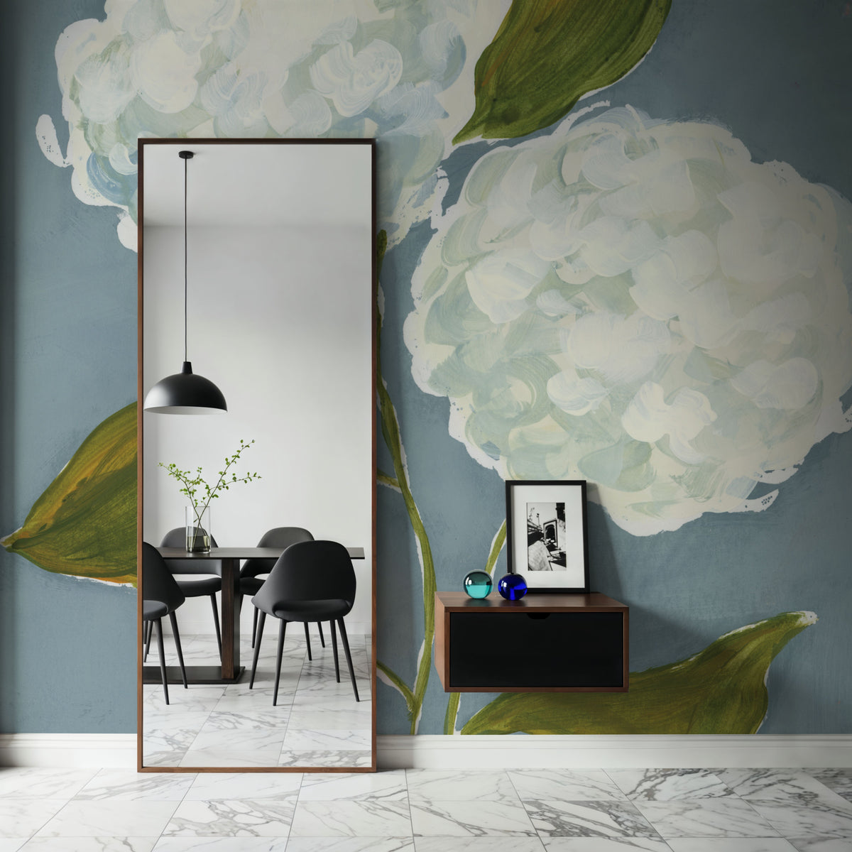 Dusty Blue Hydrangea III Mural Wallpaper - room preview 02