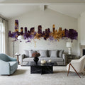 Jersey City New York Skyline Purple & Gold Mural Wallpaper - room preview 02