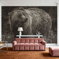British Columbia Grizzly in a Field BW Mural Wallpaper - room preview 02