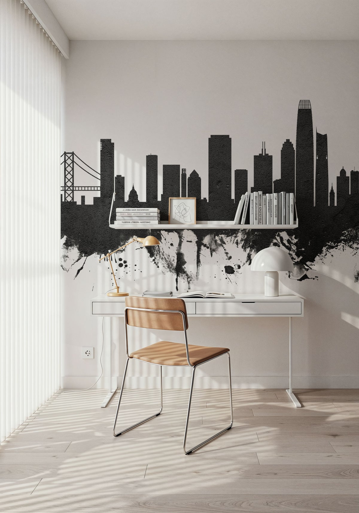 San Francisco Skyline Black & White Mural Wallpaper - room preview 02