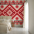 Pixel Embroidery Red Mural Wallpaper - room preview 02