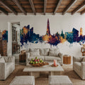 Reykjavík Skyline Blue & Bronze Mural Wallpaper - room preview 02