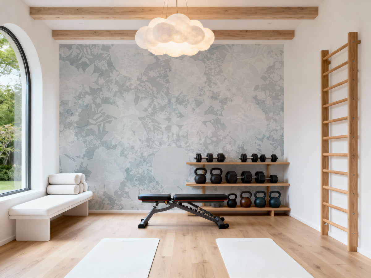 Flower Silhouette Blue Mural Wallpaper - room preview 02