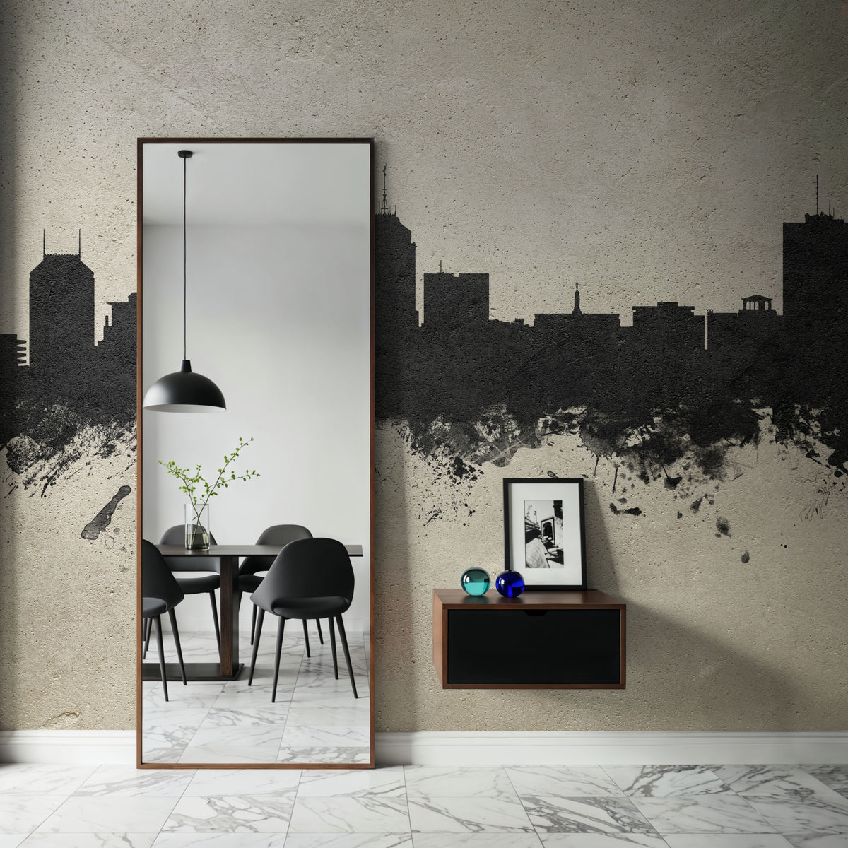 Fresno California Skyline Concrete Mural Wallpaper - room preview 02