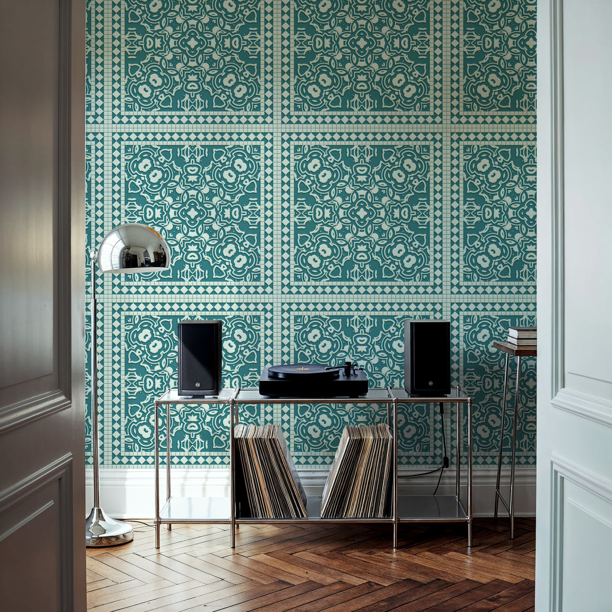 Mission Cement Tiles, Teal Mural Wallpaper - room preview 02